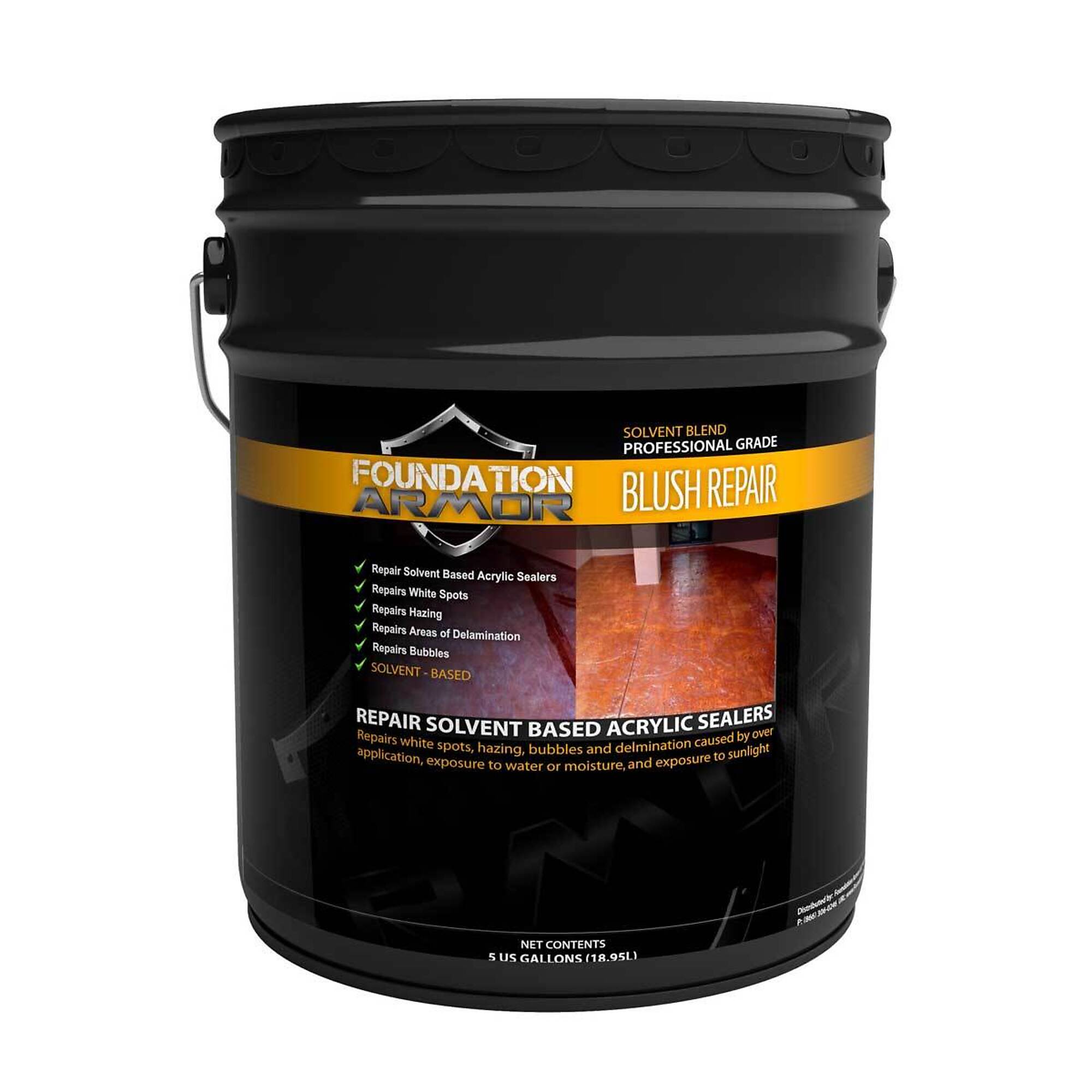 Foundation Armor, Solvent Based Acrylic Concrete Sealer Repair, Container Size 5 Gallon, Color Clear, Application Method Roller, Model# BLUSHREPAIR5GAL